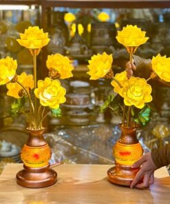 Đèn Thờ 5 Bông Lưu Ly Hoa Sen Gấm Vàng
