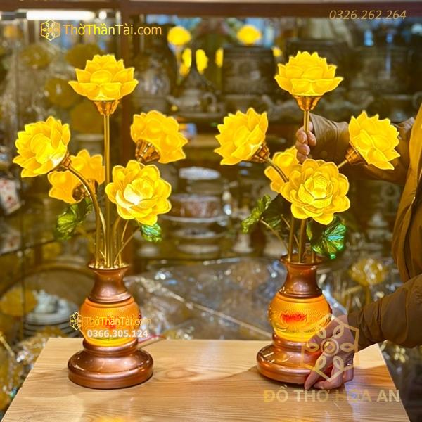Đèn Thờ 5 Bông Lưu Ly Hoa Sen Gấm Vàng