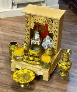 Bộ Ban Thờ Thần Tài Gỗ Xoan Sứ Kim Sa Vàng