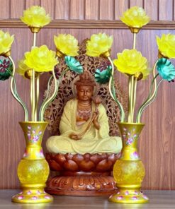 Đèn Thờ Hoa Sen 5 Bông Lưu Ly Đào Vàng