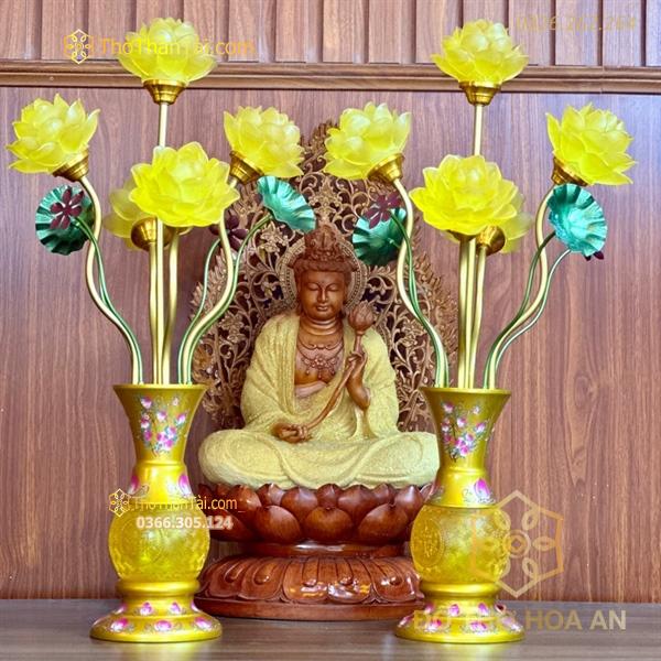 Đèn Thờ Hoa Sen 5 Bông Lưu Ly Đào Vàng