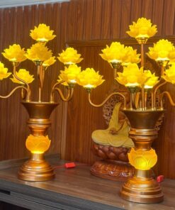 Đèn Thờ Hoa Sen 9 Bông Lưu Ly Thân Hoa Sen