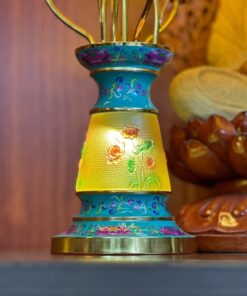 Đèn Thờ Hoa Sen 7 Bông Lưu Ly Gấm Xanh