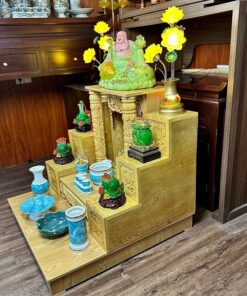 Bộ Ban Thờ Thần Tài Gỗ Xoan Mái Bằng Cột Rồng Vân Đá Xanh