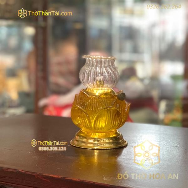 Đèn Dầu Thuỷ Tinh Thân Hoa Sen Vàng