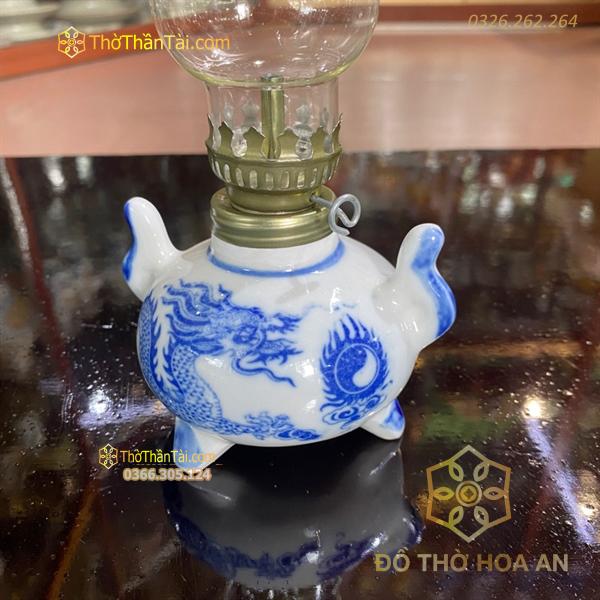 Đèn Dầu 3 Chân Men Lam