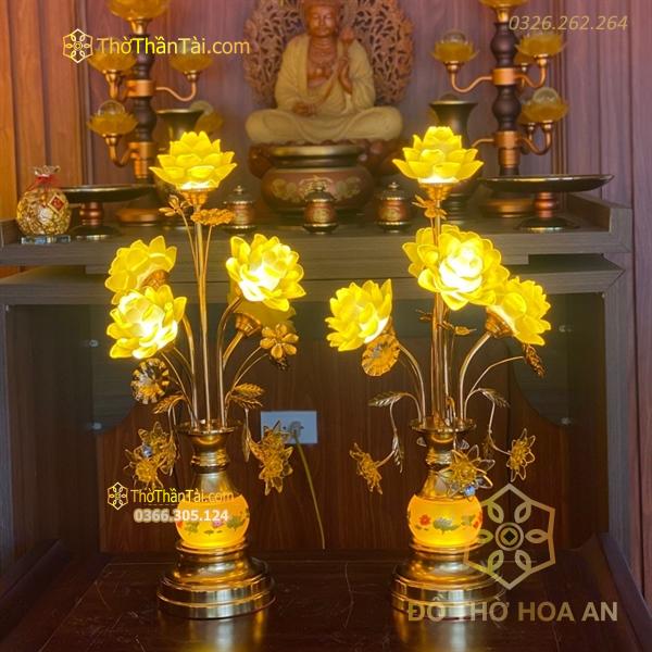 Đèn Thờ Hoa Sen 5 Bông Lưu Ly Thân Rủ