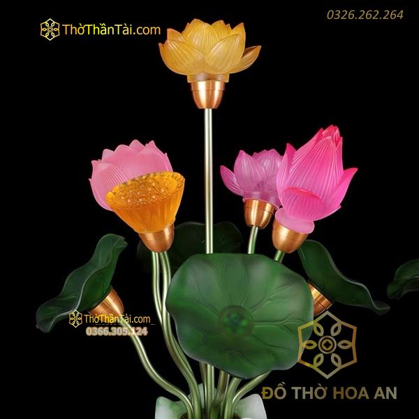 Đèn Thờ Đài Loan Hoa Sen 9 Bông Lưu Ly Bình Ngọc
