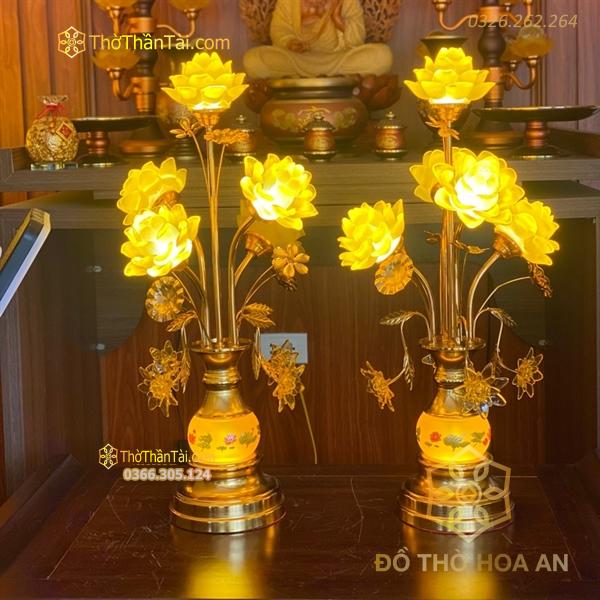 Đèn Thờ Hoa Sen 5 Bông Lưu Ly Thân Rủ