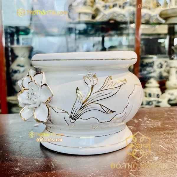 Bát Hương Sứ Liên Hoa Men Trắng