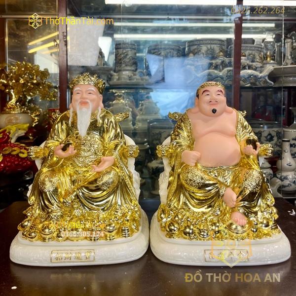 Tượng Thần Tài Thổ Địa Bột Đá Dát Vàng 24K