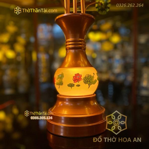 Đèn Thờ Hoa Sen 5 Bông Lưu Ly Thân Ngọc