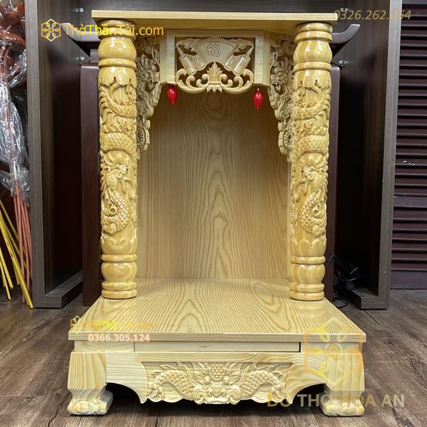 Bàn Thờ Thần Tài Gỗ Xoan Mái Bằng Cột Rồng Màu Vàng