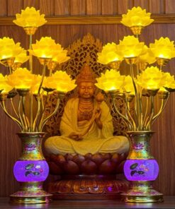 Đèn Thờ Hoa Sen 9 Bông Lưu Ly Thân Ngọc Gấm