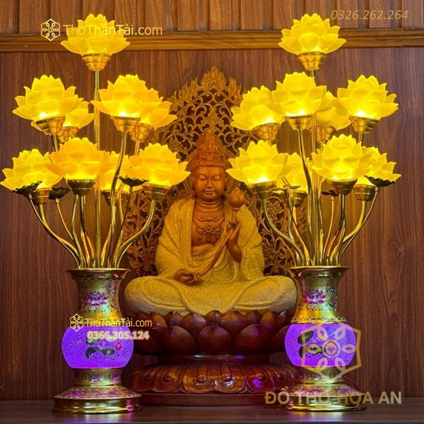Đèn Thờ Hoa Sen 9 Bông Lưu Ly Thân Ngọc Gấm