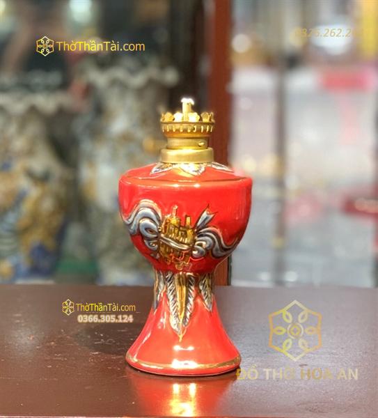 Đèn Dầu Men Đỏ Vẽ Vàng