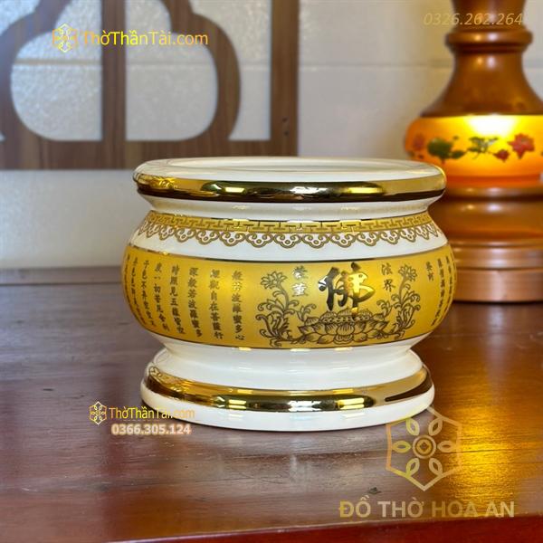 Bát Hương Sứ Bát Nhã Chữ Phật Tâm Kinh Vàng