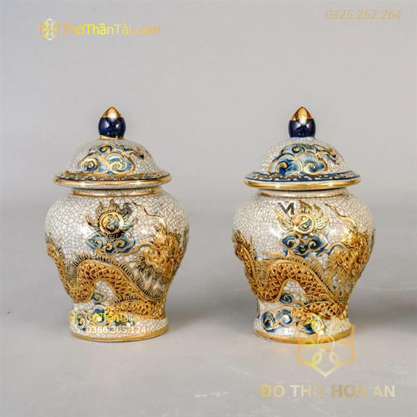 Chóe Thờ Men Rạn Vẽ Vàng 24K