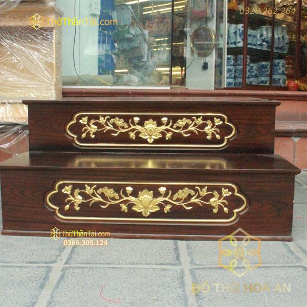 Kệ Kê Nhị Cấp/ 2 Cấp Ban Thờ Gỗ Xoan Vân Màu Óc Chó Dát Vàng