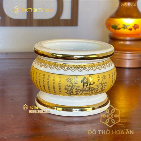 Bát Hương Sứ Bát Nhã Chữ Phật Tâm Kinh Vàng