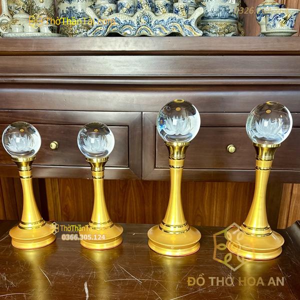 Đèn Thờ 1 Bông Quả Cầu Pha Lê Thân Vàng