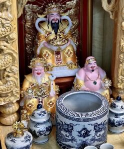 Bộ Ban Thờ Thần Tài Thổ Địa Gỗ Pơmu 3 Mái Sứ Rạn Vẽ