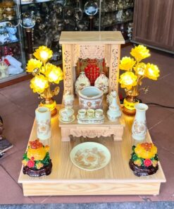 Bộ Ban Thờ Thần Tài Thổ Địa Gỗ Xoan Sứ Vàng Ngà
