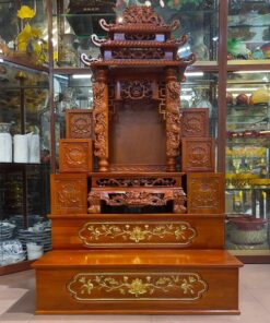 Bộ Ban Thờ Thần Tài 3 Mái Gỗ Xoan Màu Hương