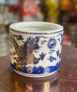 Bát Hương Men Lam Vẽ Vàng 24K