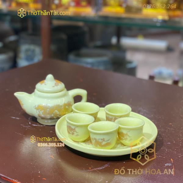 Bộ Ấm Chén Trà Thờ Men Vàng Ngà