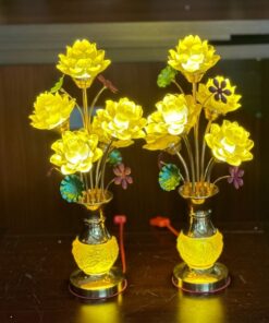 Đèn Thờ Hoa Sen 5 Bông Lưu Ly Thân Lưu Ly V5
