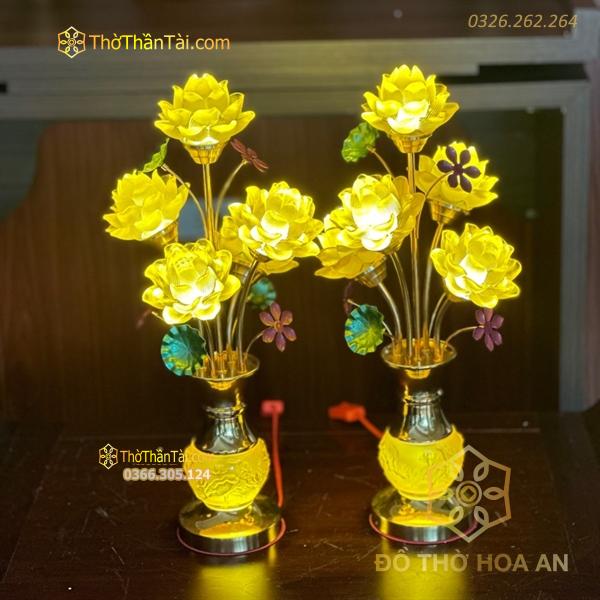 Đèn Thờ Hoa Sen 5 Bông Lưu Ly Thân Lưu Ly V5