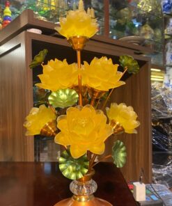 Đèn Thờ Hoa Sen 7 Bông Lưu Ly Thân Lùn