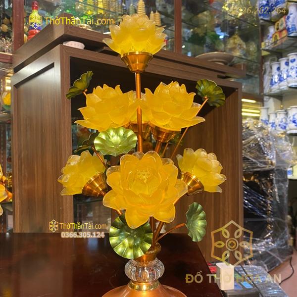 Đèn Thờ Hoa Sen 7 Bông Lưu Ly Thân Lùn