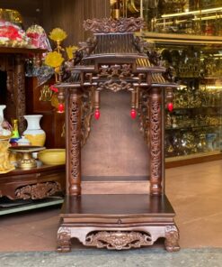 Bàn Thờ Thần Tài Thổ Địa Gỗ Gụ Mái Dốc Màu Nâu