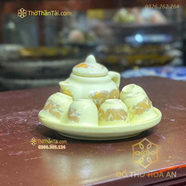 Bộ Ấm Chén Trà Thờ Men Vàng Ngà