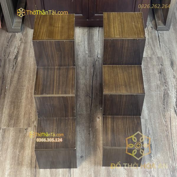 Bục Tam Cấp Kê Bàn Thờ Thần Tài Gỗ Thông Màu Óc Chó Trơn