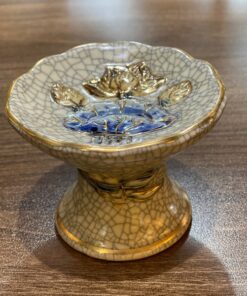 Chân Nến Hoa Sen Men Rạn Vẽ Vàng 24K