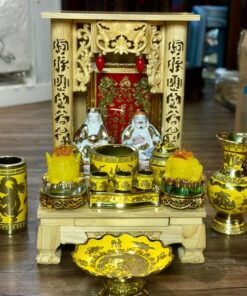 Bộ Ban Thờ Thần Tài Gỗ Xoan Sứ Kim Sa Vàng