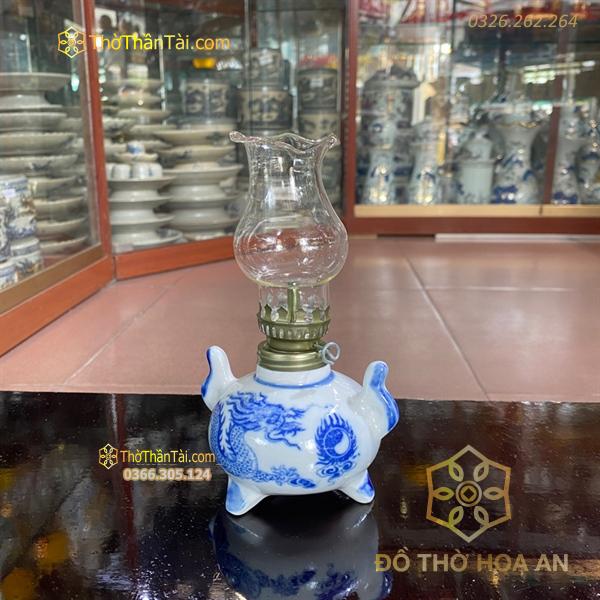 Đèn Dầu 3 Chân Men Lam
