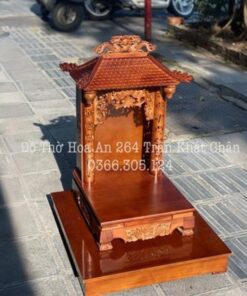 Bàn Thờ Thần Tài Mái Chùa Gỗ Xoan Màu Óc Chó