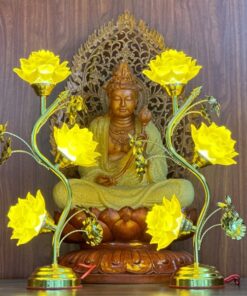 Đèn Thờ Hoa Sen 3 Bông Lưu Ly Thân Cong