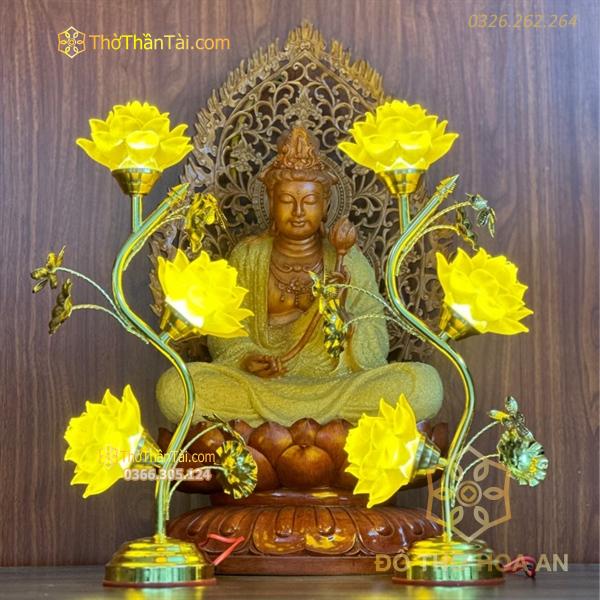 Đèn Thờ Hoa Sen 3 Bông Lưu Ly Thân Cong