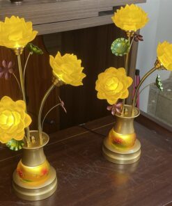 Đèn Thờ 3 Bông Hoa Sen Lưu Ly Bình Ngọc