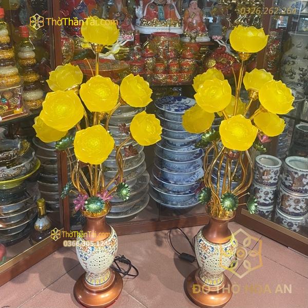 Đèn Thờ Hoa Sen 9 Bông Lưu Ly Thân Sứ Đuôi Cá