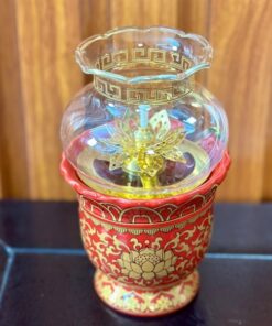 Đèn Dầu Sứ Gấm Đỏ
