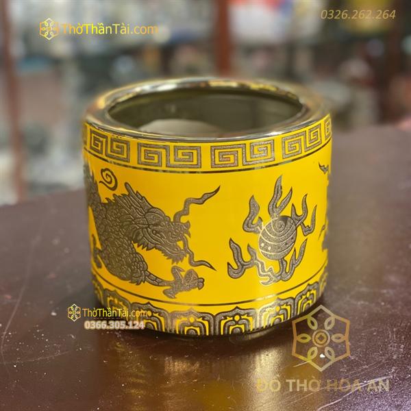 Bát Hương Sứ Men Vàng Kim Sa