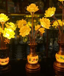 Đèn Thờ Hoa Sen 5 Bông Lưu Ly Thân Ngọc