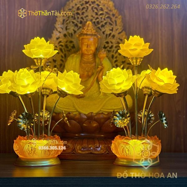 Đèn Thờ Hoa Sen 5 Bông Lưu Ly Đài Sen