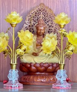 Đèn Thờ Hoa Sen 5 Bông Lưu Ly Thân Pha Lê